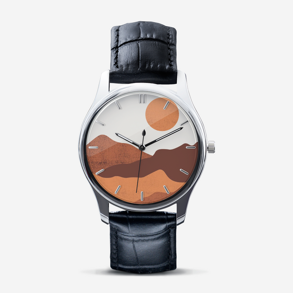 Reloj Cuero Negro Midwest Scene Unisex Estampado Reloj Cuarzo Negro