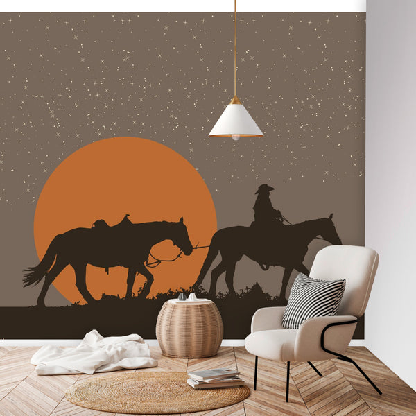 Wall Mural Wallpaper Western Rustic Cowboy Decor Wall Art Decor 4 Sizes Easy to Use, Easy to Remove