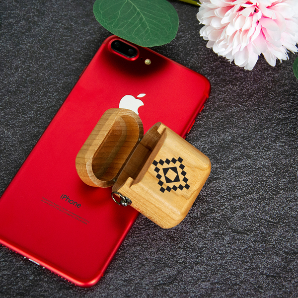 Wooden Case for Bluetooth Earphones Aztec Motif 1st & 2nd Generation