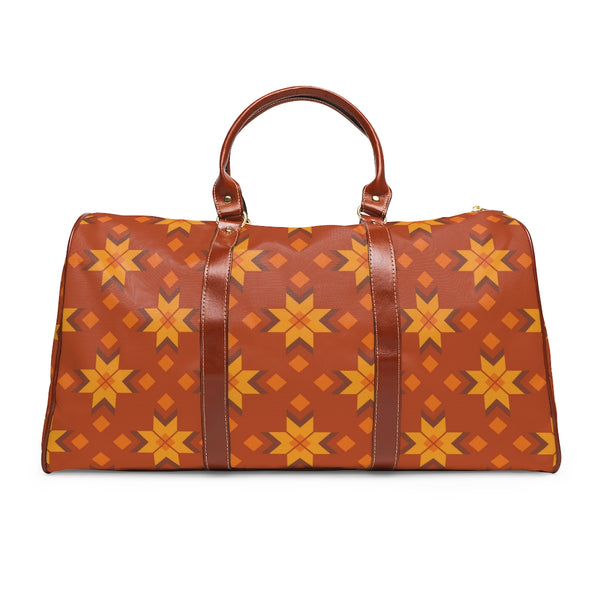 Waterproof Travel Bag Retro Midcentury Print Faux Leather Handles and Strap Overnight Bag