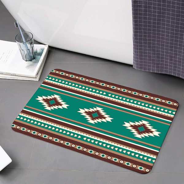 Bath Mat Turquoise Diamonds 16" x 24" Diatomite Bath Mat