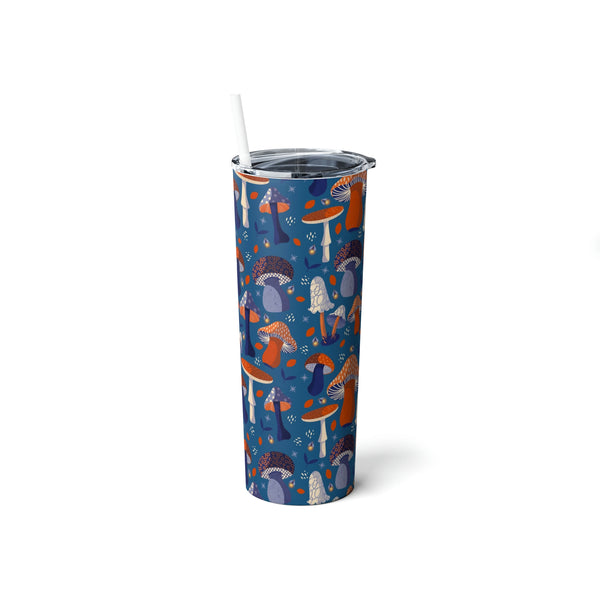 20 oz Skinny Steel Tumbler with Straw, Mushroom Lover Cup
