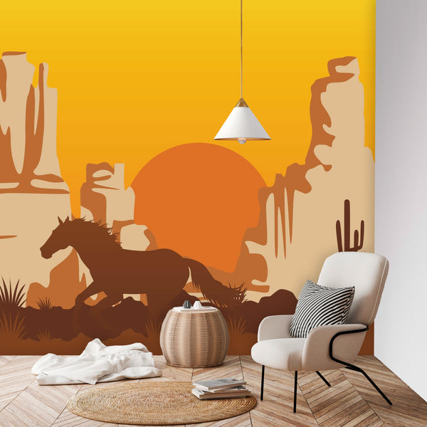 Wall Murals Wallpaper Galloping Horse Arizona Canyon 4 Sizes, Peel and stick in Sections