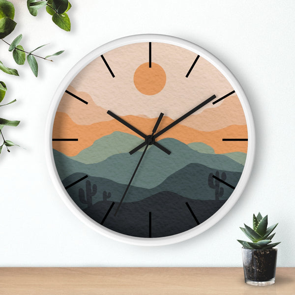Wall Clock Midwest Boho Desert Landscape Silent Tick, Choice of Frame Wall Decor Clock Nursery Decor