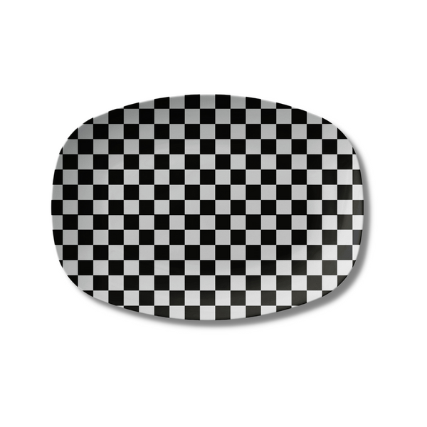 Checkered Black White Serving Platter Plastic