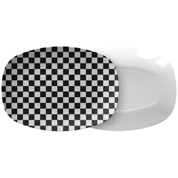 Checkered Black White Serving Platter Plastic
