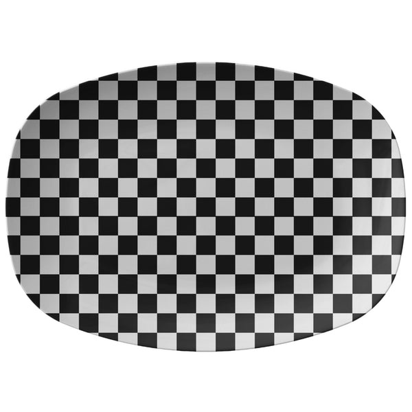 Checkered Black White Serving Platter Plastic