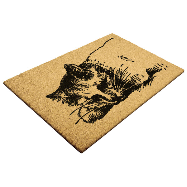 Welcome Mat Coir Heavy Duty Door Mat Cat Sleeping