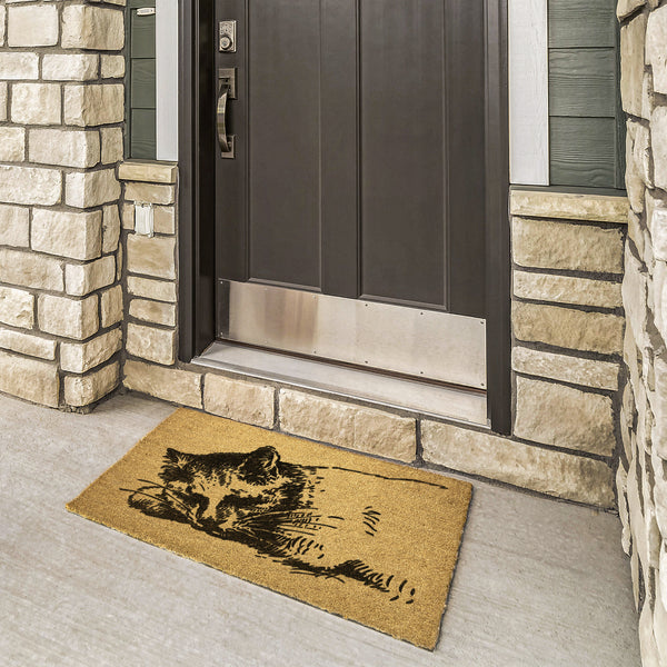 Welcome Mat Coir Heavy Duty Door Mat Cat Sleeping