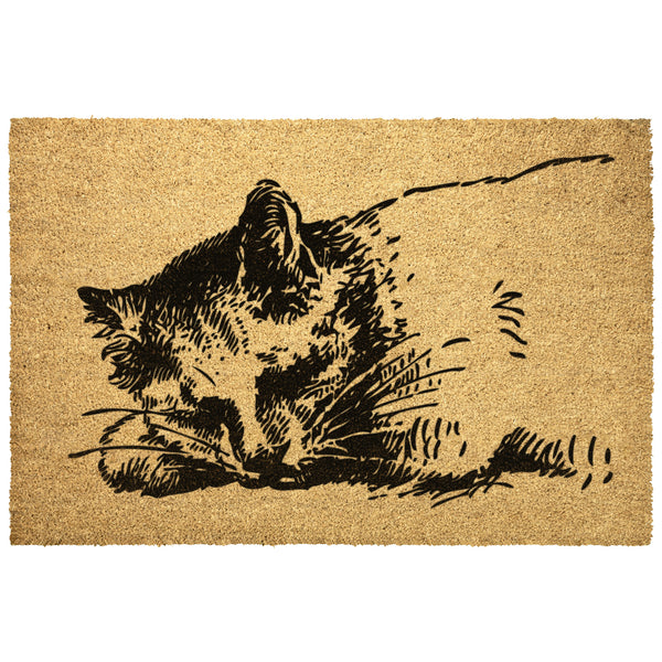 Welcome Mat Coir Heavy Duty Door Mat Cat Sleeping
