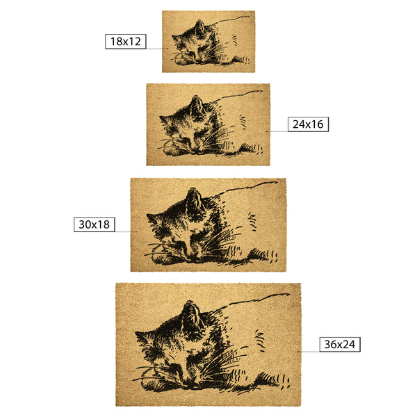 Welcome Mat Coir Heavy Duty Door Mat Cat Sleeping
