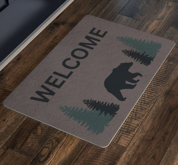 Welcome Mat Door Mat Lodge Cabin Decor Bear Lightweight Indoor/Outdoor