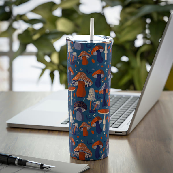 20 oz Skinny Steel Tumbler with Straw, Mushroom Lover Cup