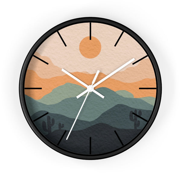 Wall Clock Midwest Boho Desert Landscape Silent Tick, Choice of Frame Wall Decor Clock Nursery Decor