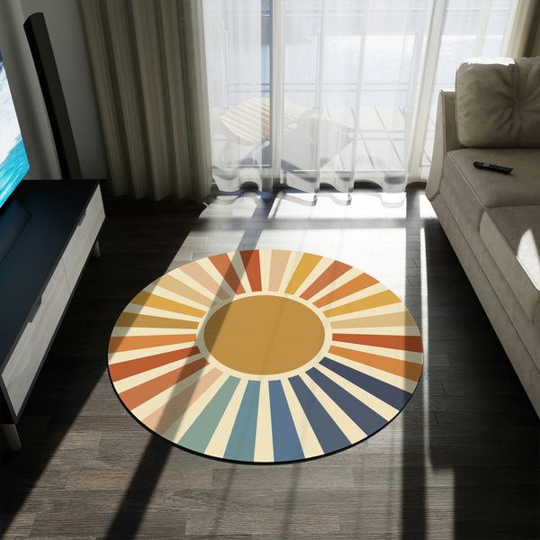 Living Room Round Rug Vibrant Pastel Sunburst, Polyester Chenille One Size
