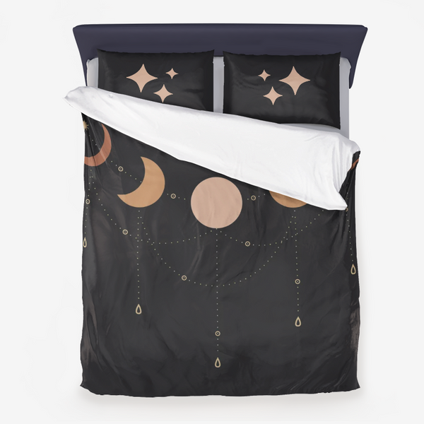Microfiber Duvet Cover 3 Piece Set, Celestial Moon Phases