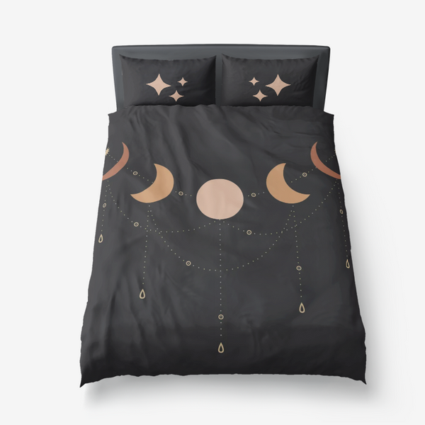 Microfiber Duvet Cover 3 Piece Set, Celestial Moon Phases