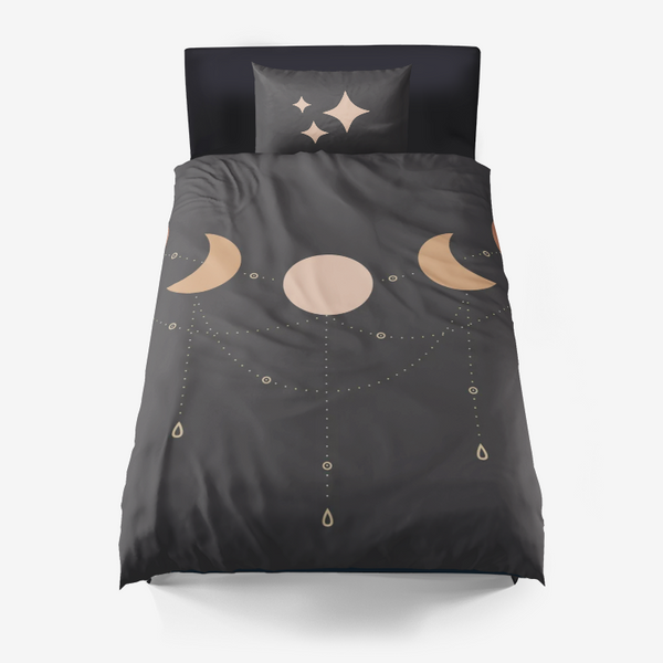 Microfiber Duvet Cover 3 Piece Set, Celestial Moon Phases