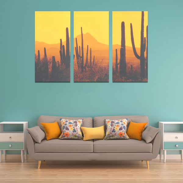 Desert Sunset Framed Canvas Art Prints Set X (3 Pieces) (Made In USA)