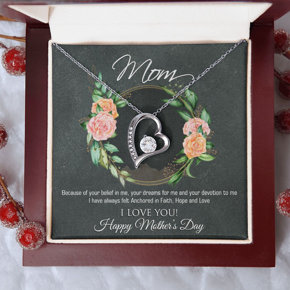 Mother's Day Necklace Heart Cubic Zirconia Special Message Inset