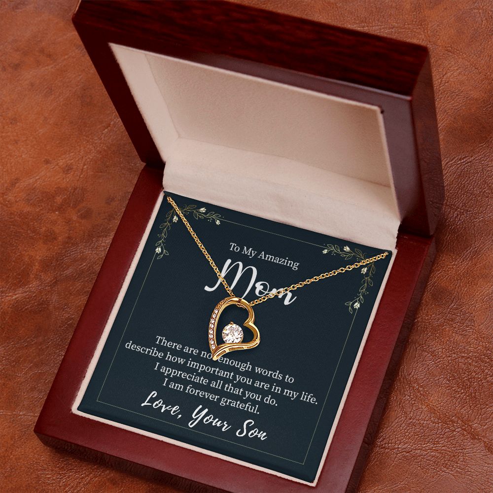 Gifts for Mom Heart Necklace from Son, Cubic Zirconia White or Yellow Gold