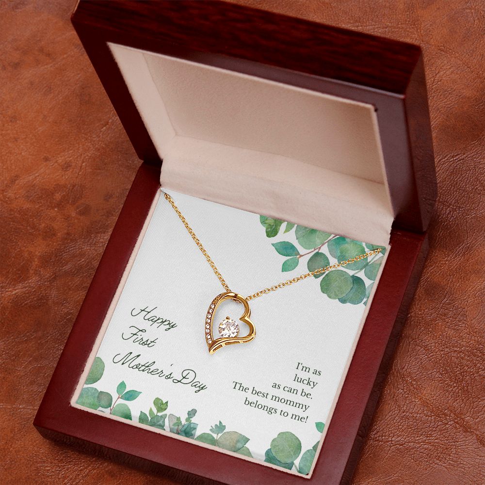 Happy First Mother's Day Gift Heart Necklace, 1st Mother's White or Yellow gold