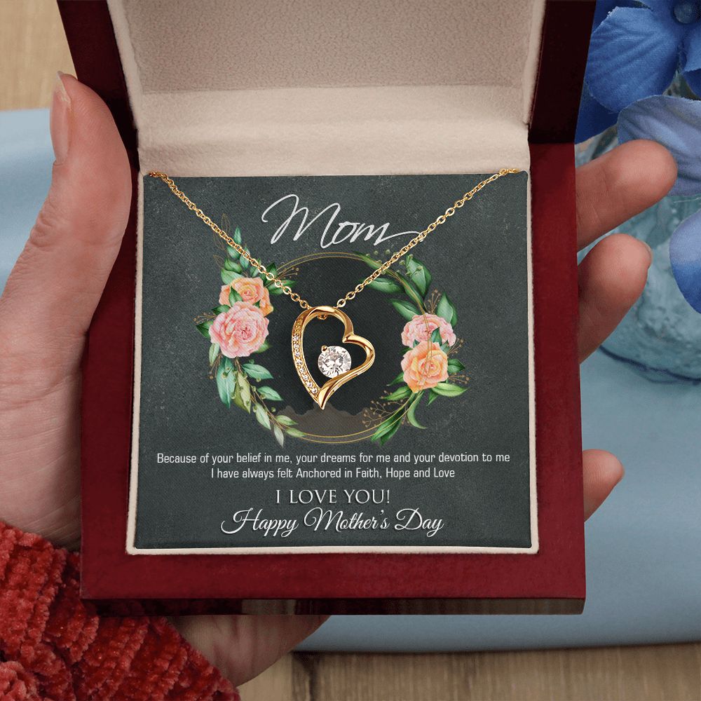 Mother's Day Necklace Heart Cubic Zirconia Special Message Inset