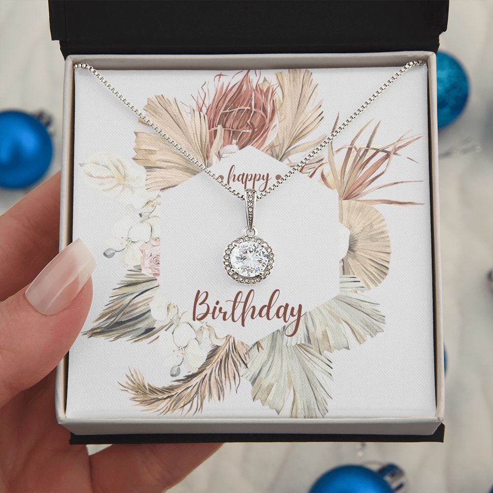 Happy Birthday Jewelry Gifts Floral Card Insert Cubic Zirconia Stainless Steel