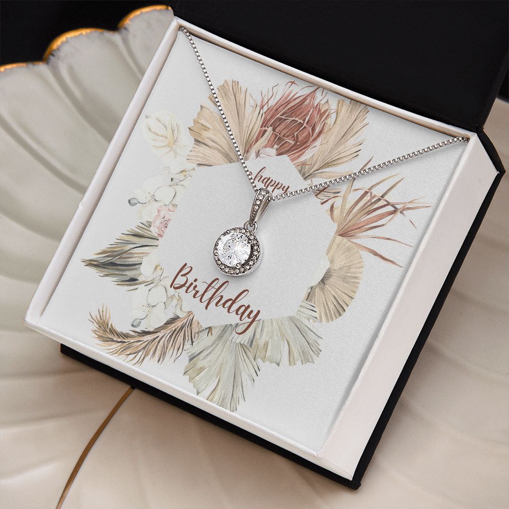 Happy Birthday Jewelry Gifts Floral Card Insert Cubic Zirconia Stainless Steel