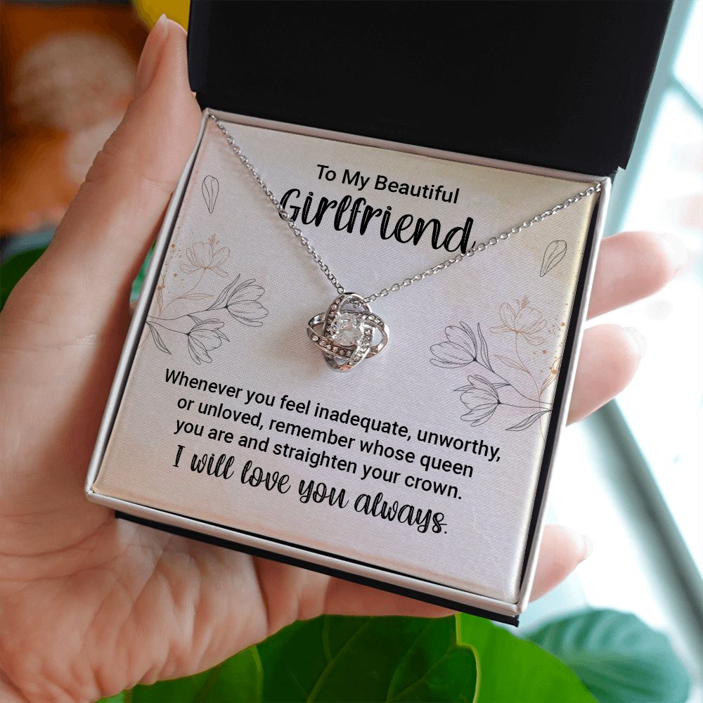 Love Knot Necklace for Girlfriend, Gifts for Girlfriend, White or Yellow Gold Cubic Zirconia