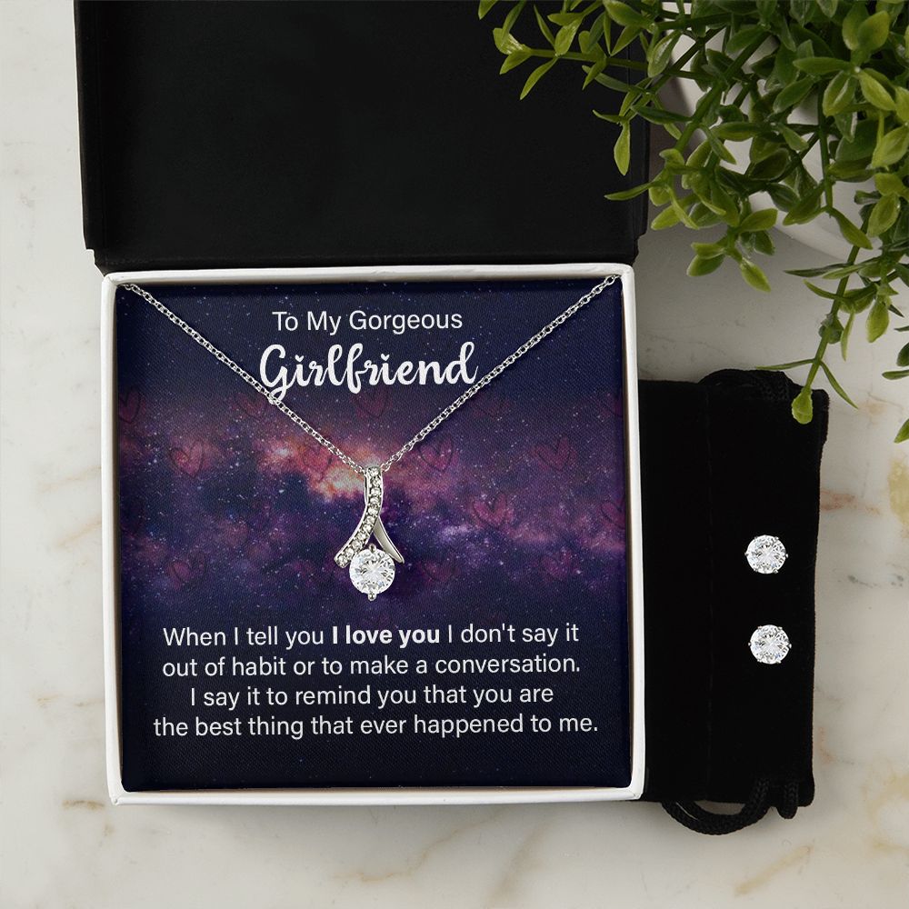 Jewelry Gift Set for Girlfriend, Alluring Beauty Necklace & Earrings Cubic Zirconia