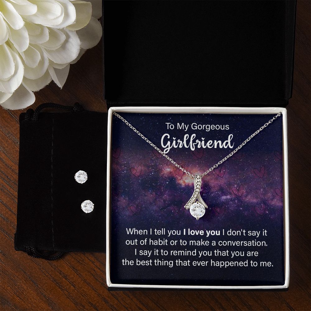 Jewelry Gift Set for Girlfriend, Alluring Beauty Necklace & Earrings Cubic Zirconia