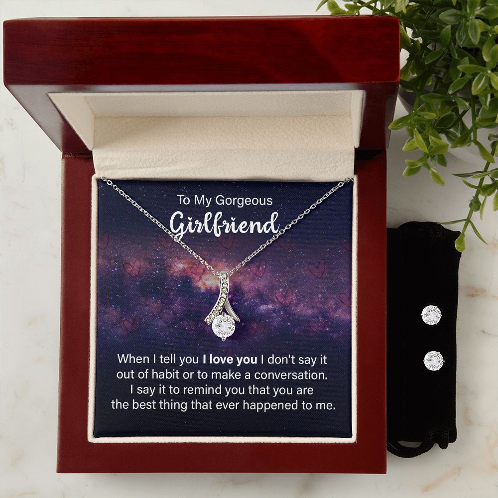 Jewelry Gift Set for Girlfriend, Alluring Beauty Necklace & Earrings Cubic Zirconia