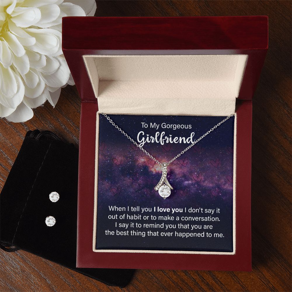 Jewelry Gift Set for Girlfriend, Alluring Beauty Necklace & Earrings Cubic Zirconia