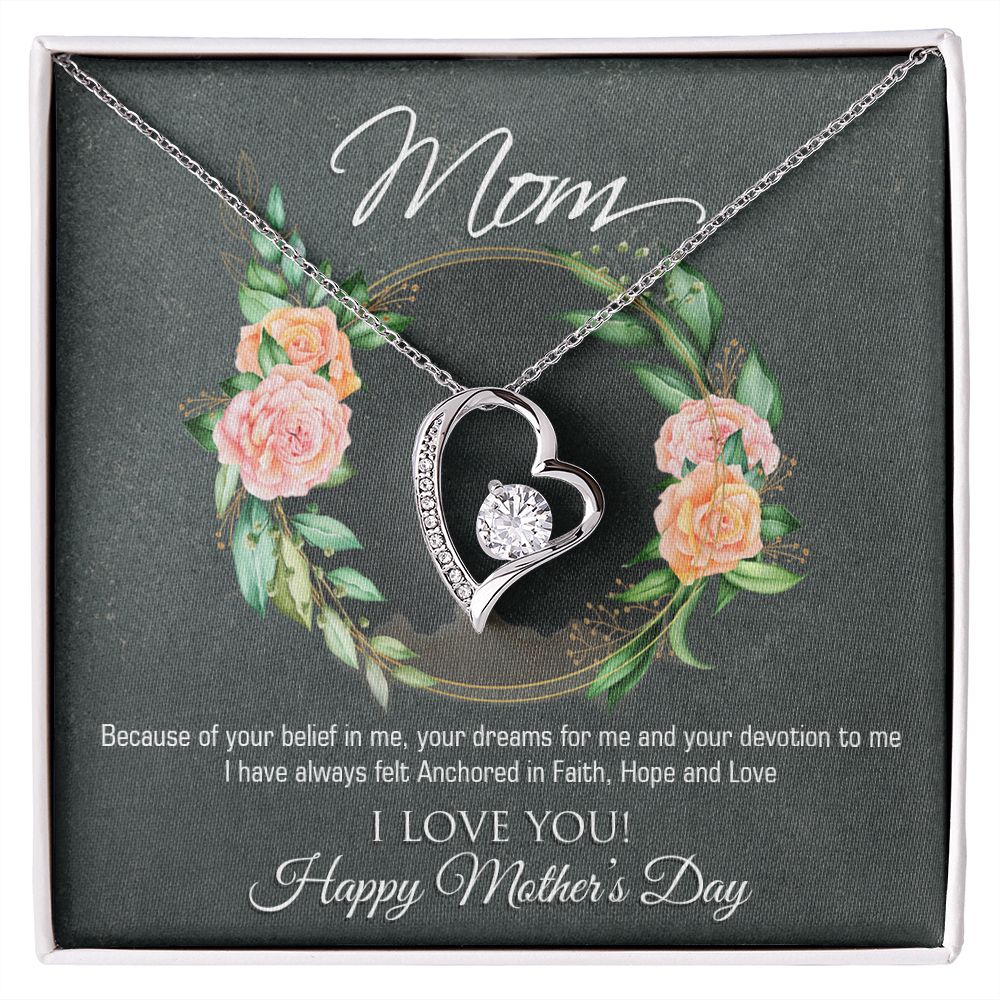 Mother's Day Necklace Heart Cubic Zirconia Special Message Inset