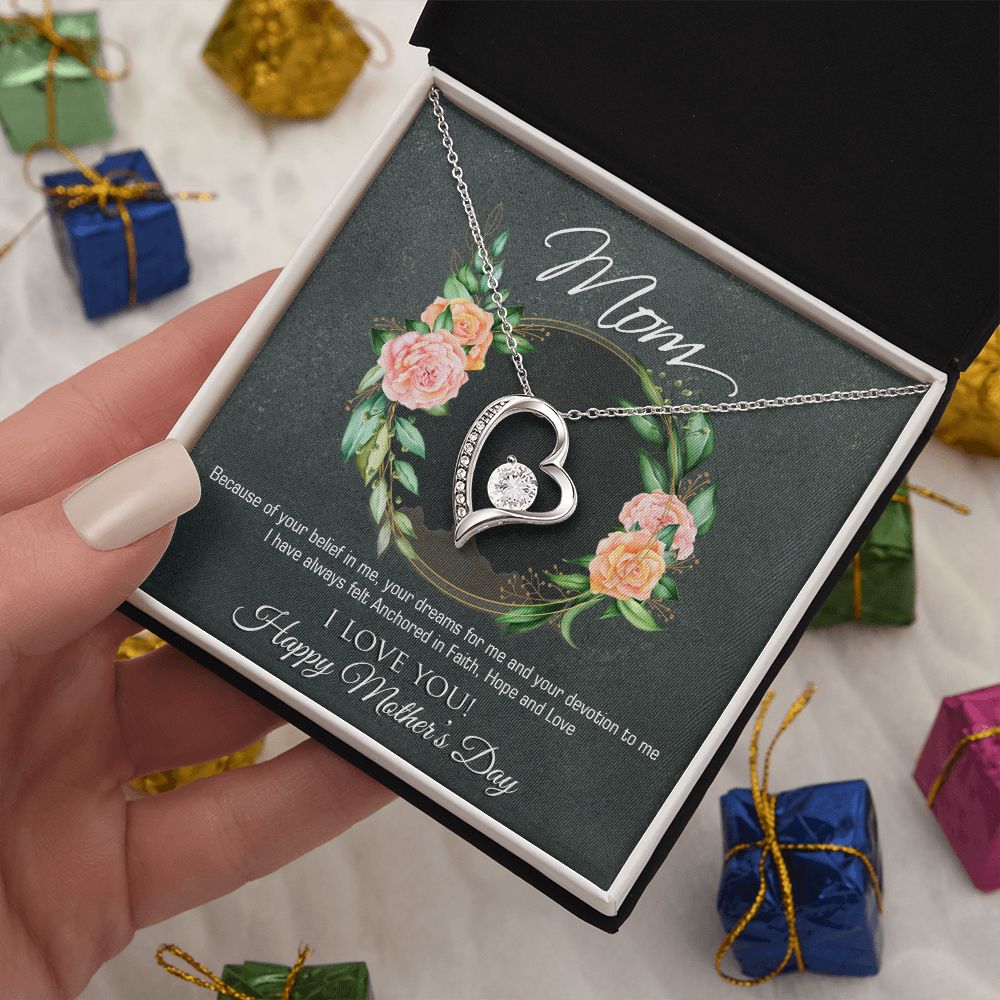 Mother's Day Necklace Heart Cubic Zirconia Special Message Inset