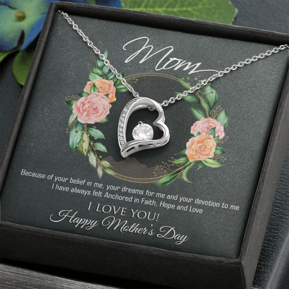 Mother's Day Necklace Heart Cubic Zirconia Special Message Inset