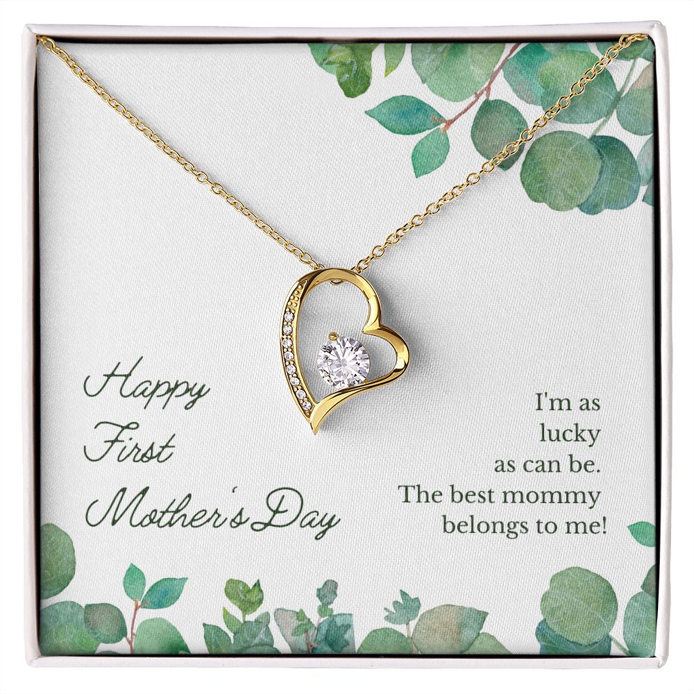 Happy First Mother's Day Gift Heart Necklace, 1st Mother's White or Yellow gold