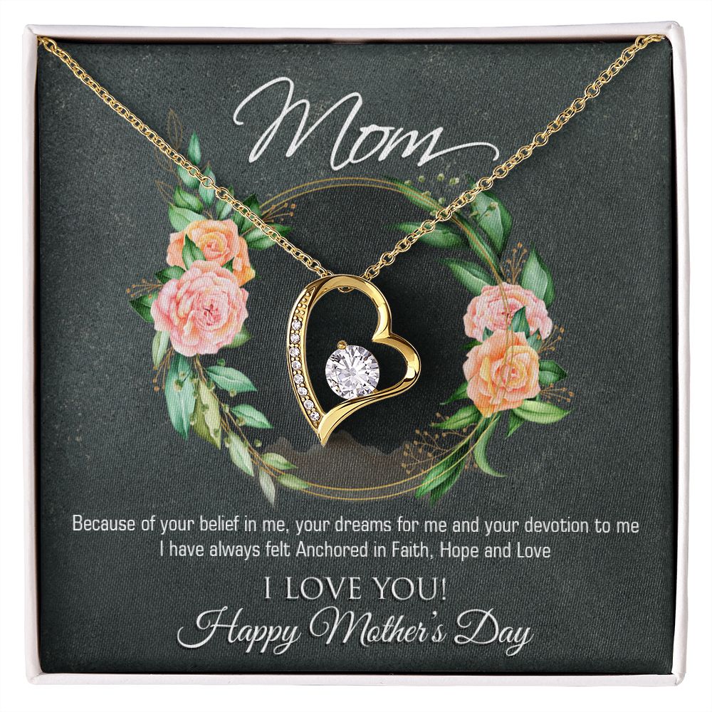 Mother's Day Necklace Heart Cubic Zirconia Special Message Inset