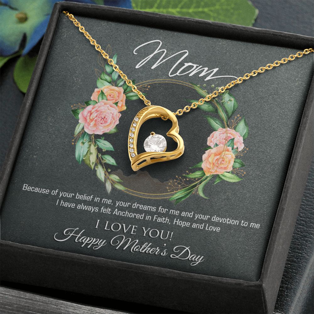 Mother's Day Necklace Heart Cubic Zirconia Special Message Inset