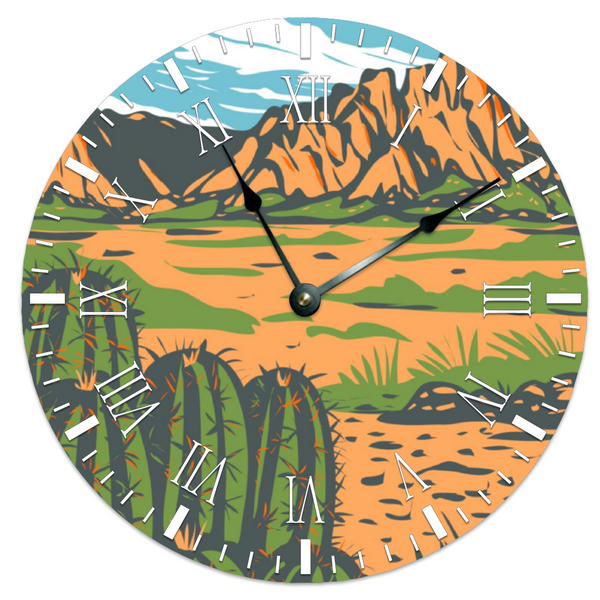Wall Clock Silent Round Non-ticking Wooden Wall Clock 12" Desert Mountain Scene