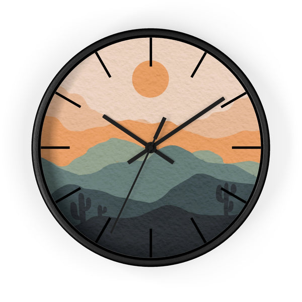 Wall Clock Midwest Boho Desert Landscape Silent Tick, Choice of Frame Wall Decor Clock Nursery Decor