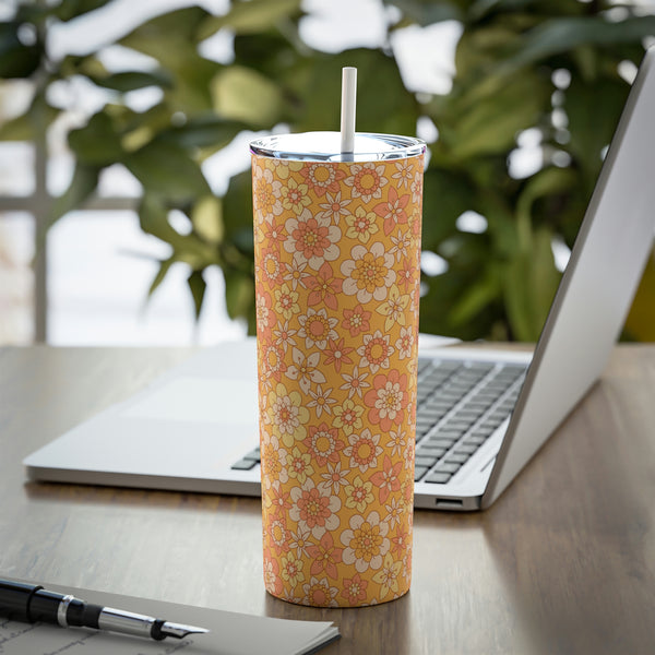 Vaso de acero con pajita, 20 oz, diseño floral