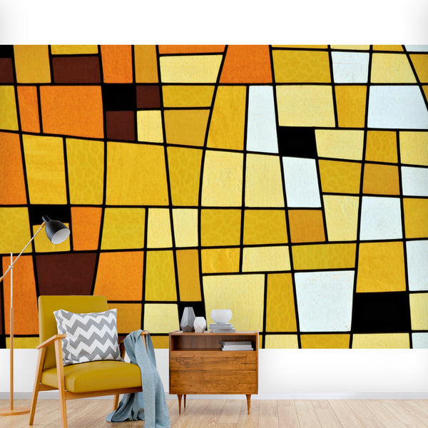 Wall Murals Wall Paper Stained Glass Look Groovy Design, 4 Sizes