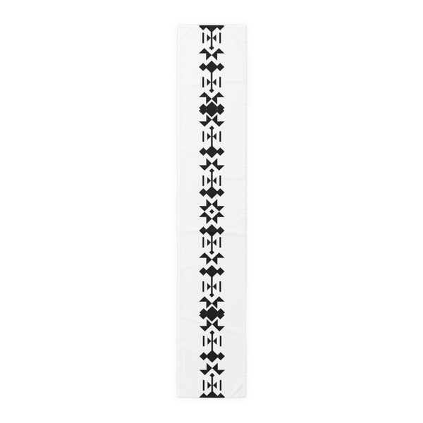 Southwestern Contemporary Table Runner (Cotton, Poly) White Black Bohemian Cloth for Table