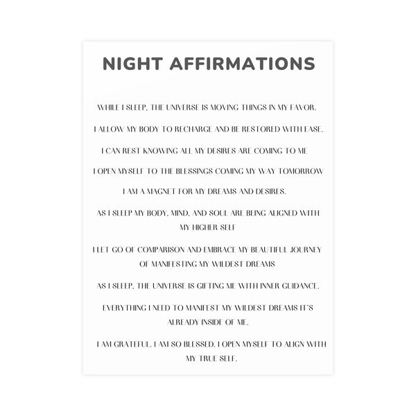 Night Time Affirmations and Manifestation Sayings Vertical Matte Poster Night Affirmations