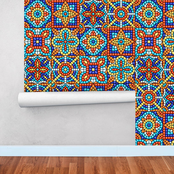Wallpaper Panels Bold Mosaic Print Multiple Sizes, Samples Easy to Use for Any Room