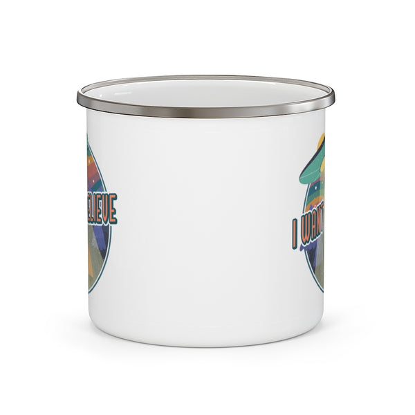 Taza de camping Alien Quiero creer Regalos divertidos t Regalos Esmalte de viaje Taza de camping Taza de café Taza de té