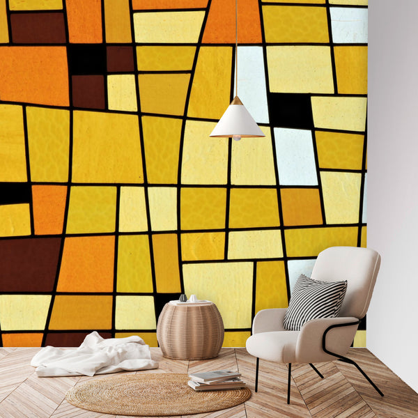 Wall Murals Wall Paper Stained Glass Look Groovy Design, 4 Sizes