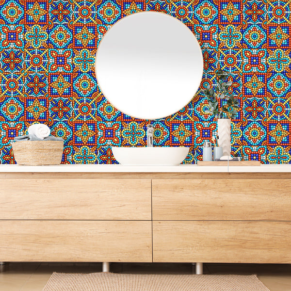 Wallpaper Panels Bold Mosaic Print Multiple Sizes, Samples Easy to Use for Any Room